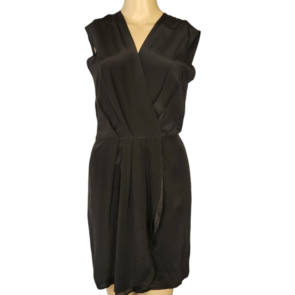 Aaron Ashe Black 100% Silk Surplice V-Neck Sleeveless Tunic Mini Dress Small